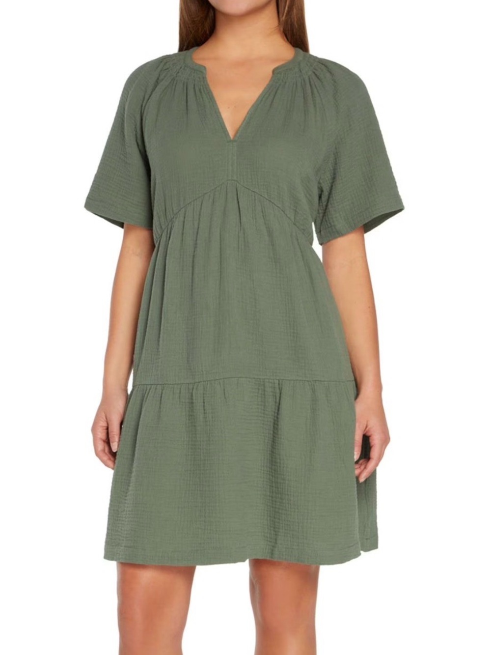 GAP Olive Green Short Sleeve V-Neck Dress